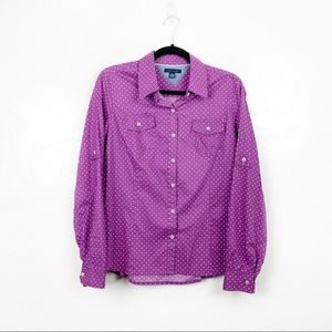 Tommy Hilfiger | Purple & White Polka-dot Button Top Sz. M